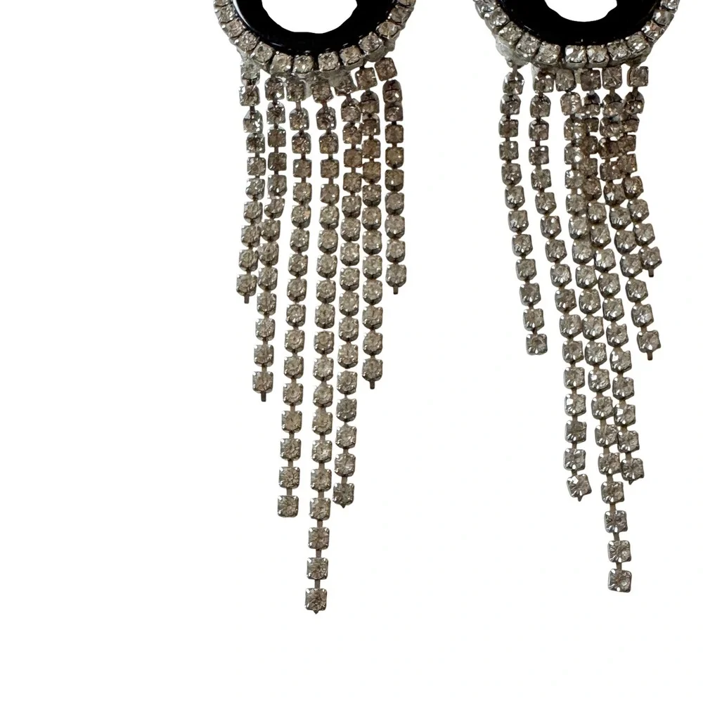 Vintage‎ Rhinestone Fringe Dangling Statement Earrings Showgirl Nicole Mintzes